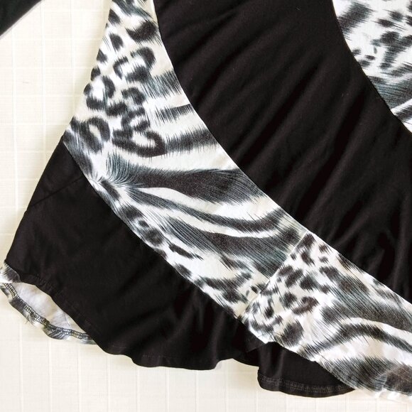 Gardy Animal Print Black White Long Flair Top Tunic Size M - Picture 2 of 7
